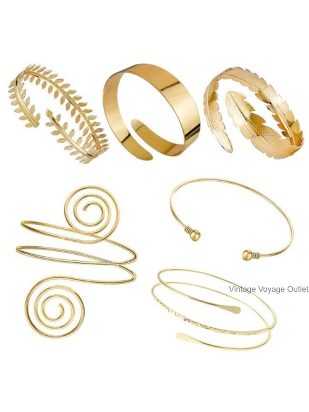 6 Pack Gold Silver Arm Cuffs Upper Arm Band Adjustable Open Cuff Bracelet Set